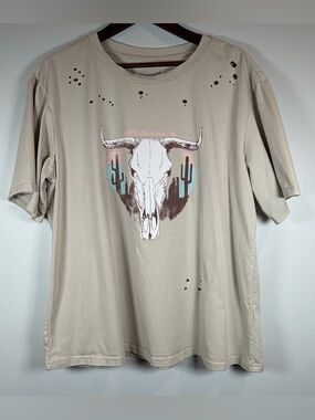 Beige Longhorn Skull With Multi Color Dessert Background With Shotgun Holes 1XL